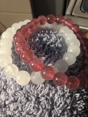Strawberry summer quartz and quartz 8mm bundle set bracelets